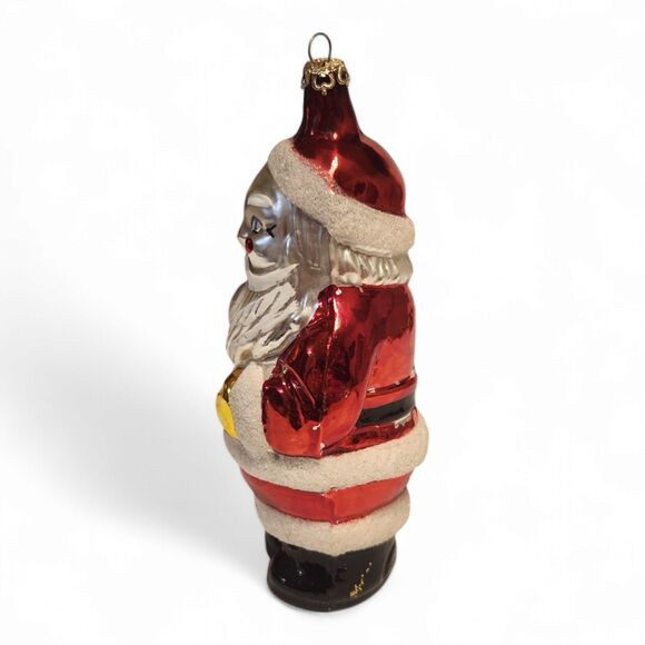 Vintage Blown Glass Santa Ornament Christmas 5.5 Tall, Hand Painted, Blue Cane - Picture 4 of 8